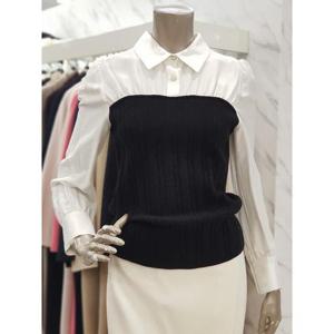 미니멈 세이브존01 니트배색 블라우스 MXDAWB0440