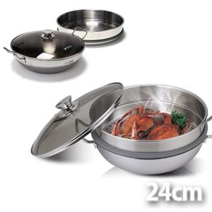 국내산 키친아트 인덕션겸용 통3중스텐 2단찜냄비24cm 찜기 찜솥 찜냄비 고급짐솥 업소용찜솥 스팀솥 스팀