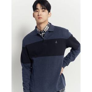 [빈폴멘] 니트라이크 스트라이프 칼라넥 스웨트 셔츠  네이비 (BC4X41O13R)