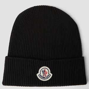 25 FW 몽클레어 로고 패치 폴드 브림 울 니트 비니 햇 블랙 3B70500 A9342 999