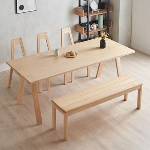 이네스 비취원목 6인 테이블 식탁세트 C형 (6인테이블+의자 3개+3인벤치1450 1개)