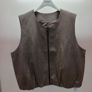 Destijl HC06 짧은 품넉넉한 라이더 레더 라운드 집업  벌룬 부드러운가죽조끼 D2553vt01DB