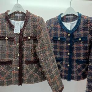 Latium HC06 숏짧은 크롭 주머니 수술 체크 가을 겨울 트위드쟈켓 T2541jk02