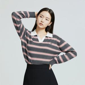 샵앤) 여성 슬릿 카라넥 투톤 배색 긴팔 니트티 BOM-WKN-20832-차콜