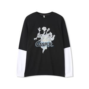 남자 유령 프린팅 레이어드 긴팔 티셔츠 AC-TSA-Q062-블랙