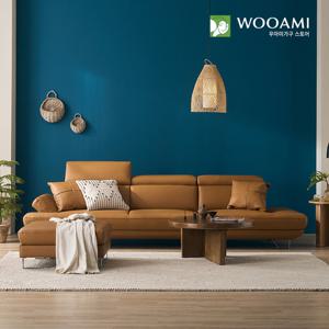 [리뷰이벤트]우아미가구 버니스 4인용 무빙헤드 천연면피 소가죽 소파+스툴