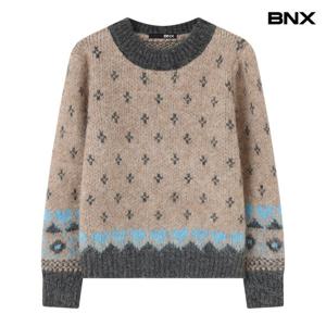 [BNX]라운드 배색 패턴 벌룬 긴팔 니트 (BX4KP002L0)