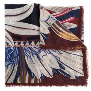 25 FW 페라가모 네이비플럼 플로럴 프린트 프린지 울 스카프 3212030788710