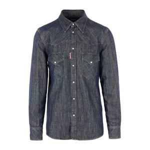 디스퀘어드2 블루 코튼 루렉스 데님 스냅 버튼 셔츠 S71DM0793