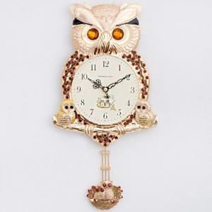 황태자 부엉이 무소음 추시계 골드