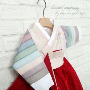 [한설한복]1615.S 달가라홍색 럭셔리 여아색동한복