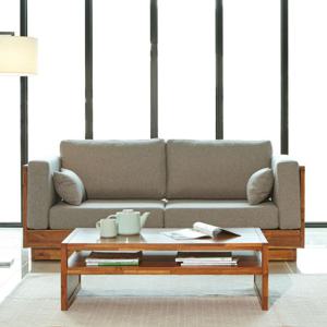 밸런스가구 리버 3인용 아카시아 원목 패브릭 소파
