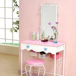 [미소비즈] 리젠가구 선반형 철재 화장대세트 (거울화장대의자)