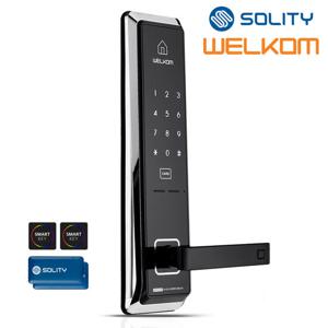 솔리티 웰콤 디지털도어락 WMT600 카드키4개+번호키 0초즉시잠금 내부이중잠금 생활방수 전기충격무력화 스마트라이팅 허수기능 고온감지 현관문도어락 주키형도어록