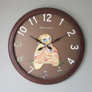 미러넘버 벽시계 (컬러블록 부엉이 골드)