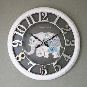 넘버링 우드 벽시계 (파인보석 코끼리 실버)
