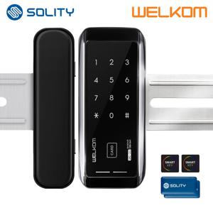 웰콤 유리문용 디지털도어락 WG-20 양문형 카드키4개+번호키 상가 빌라 업소 매장 다세대 현관입구 도어록 좌우문방향인식(키패드자동전환) 차임벨기능 상시문열림기능