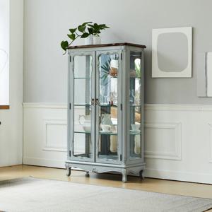 [리체갤러리] 빈티지엔틱 미엘 그레이 양문장식장 유리장