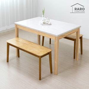 라로퍼니처 아몬드 1200 천연 대리석 4인 식탁 세트 (식탁+벤치2)