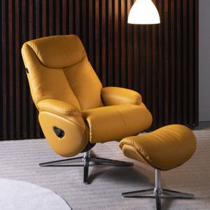 [기간한정 특가 SALE] 로제 천연면피소가죽 1인 리클라이너 고급형 라운지 회전소파+스툴 서재의자 수유 안락체어