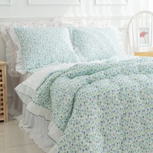 스노우 밤부 프릴 꽃비Q(퀸)여름누비이불베개커버세트 블루