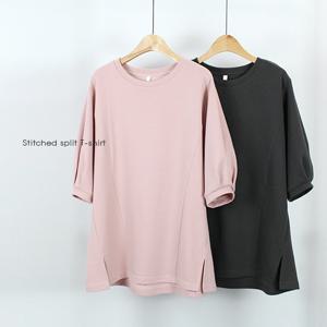 [해피통통] 여성 트임 스티치 5부소매 티 빅사이즈 여름 티셔츠 특양면 스판 여름티 여성의류