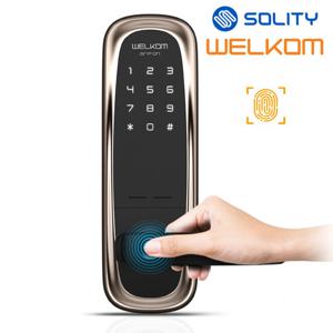 웰콤 무타공 디지털도어록 [그립온] 지문인식+번호키 블루투스(옵션) 지문인식0.9초 즉시잠금기능 이중잠금 허수기능 고온감지 전기충격무력화 현관문 도어락