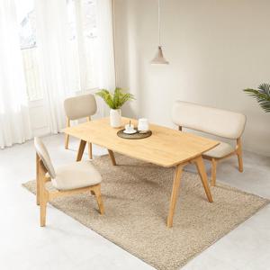 [헤닝] 마이홈 4인 1600 낮은 원목 식탁세트 -벤치형