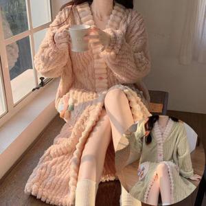 [로즈엘리]극세사 롱원피스 수면잠옷 겨울 홈웨어 원피스 2컬러