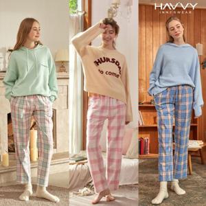 [하비] 여성 플란넬 파자마 9부바지 색상랜덤 2종