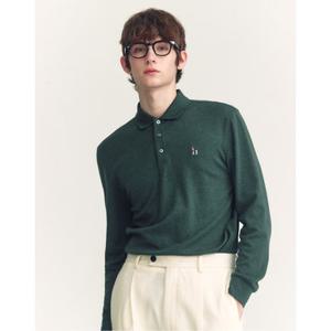 헤지스 남성 24FW 스테디셀러그린 멜란지 면 긴팔카라티셔츠 WHTS4D302E2