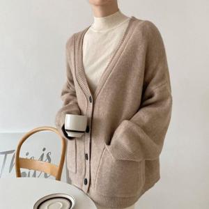 [옷자락]여자 가을 겨울 박스핏 빅사이즈 아우터 단추 가디건