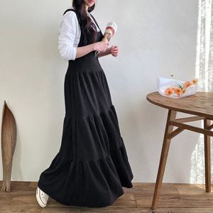 국산 여성 민소매 캉캉 임산부 롱원피스 ARA-WDR-3090-블랙