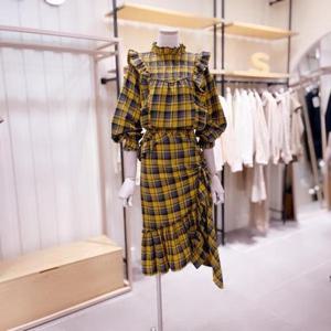 [시에로]  SH1SHF036_체크 두줄스모킹 프릴 블라우스