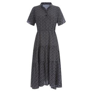 샵앤) 네모 여성 차이나카라 반팔 롱원피스 CP-WDR-11985-네이비