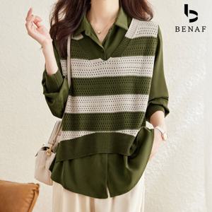 [베나프]리젠 니트조끼 레이어드 긴팔셔츠_BI3LS001