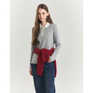 헤지스 여성 24FW 면 그레이 니트라이크 폴로 긴소매 티셔츠 HSTS4D905G2