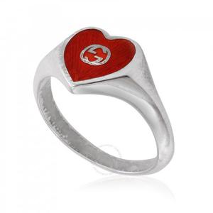 구찌 인터로킹 G 레드 에나멜 하트 링 YBC645544001