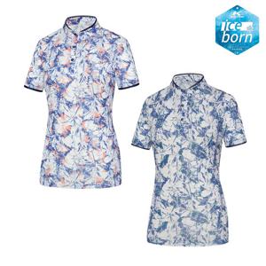콜핑 여성 아이스본 플라워 프린트 등산 반팔 카라 티셔츠 GS