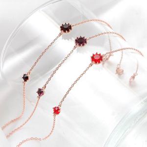 14kgp 탄생석 컬러 큐빅 포인트 로즈골드 체인 팔찌