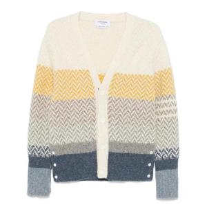 톰브라운 V넥 스트라이프 자카드 가디건 MKC597AY1032