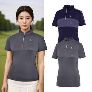 비티알 여성 골프웨어 여름 반팔 프릴 집업 티셔츠