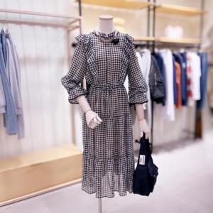 [시에로][대구백화점SG]  SE4OPF354_러프 레이스 테잎 체크 쉬폰