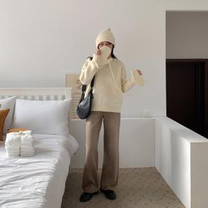 [옷자락]여자 코튼진 워싱팬츠 보라색 H라인 피그먼트 면바지