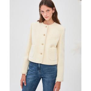 질스튜어트 뉴욕 여성 24FW 아이보리 골드 버튼 알파카 혼방 숏코트 JSCO4D240IV