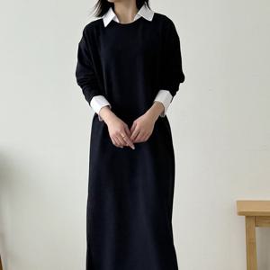 샵앤) 국산 배색 셔츠카라 오버핏 임부 롱원피스 LL-WDR-4847-블랙