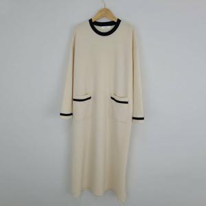 샵앤) 국산 여성 라운드 포켓배색 임부 롱원피스 LL-WDR-4848-화이트