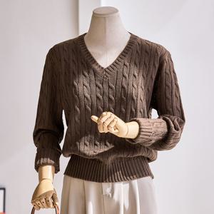 [커스텀에이블] 브이넥 꽈배기 긴팔니트_T2509KN131C