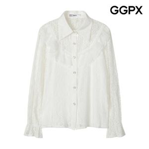 GGPX  카라넥 레이스 러플 밴딩 소매 블라우스 (GP9SH014F)