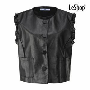 [르샵] 투 포켓 프릴 비건 레더 베스트 (BP9VT012A)